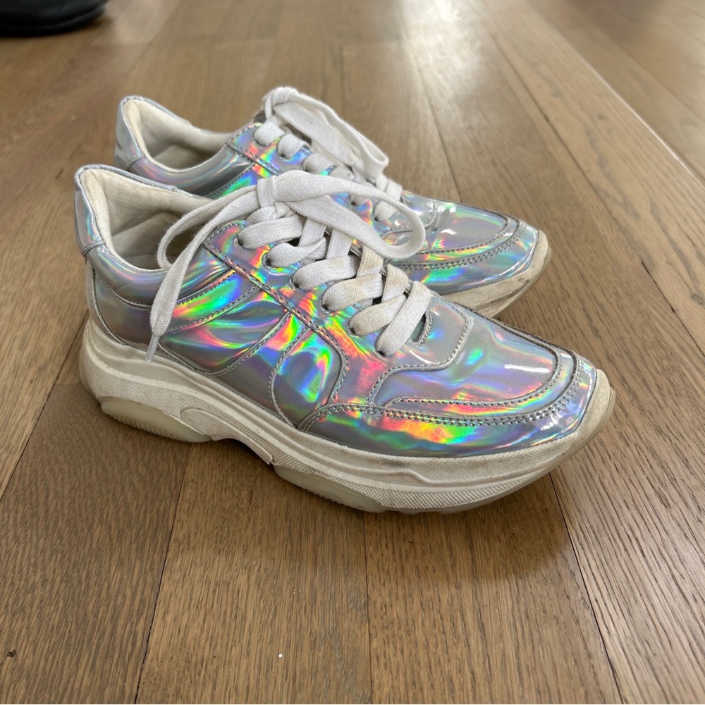 Aqua Womens Silver Iridescent Chunky Dad Sneakers Shoes US 6